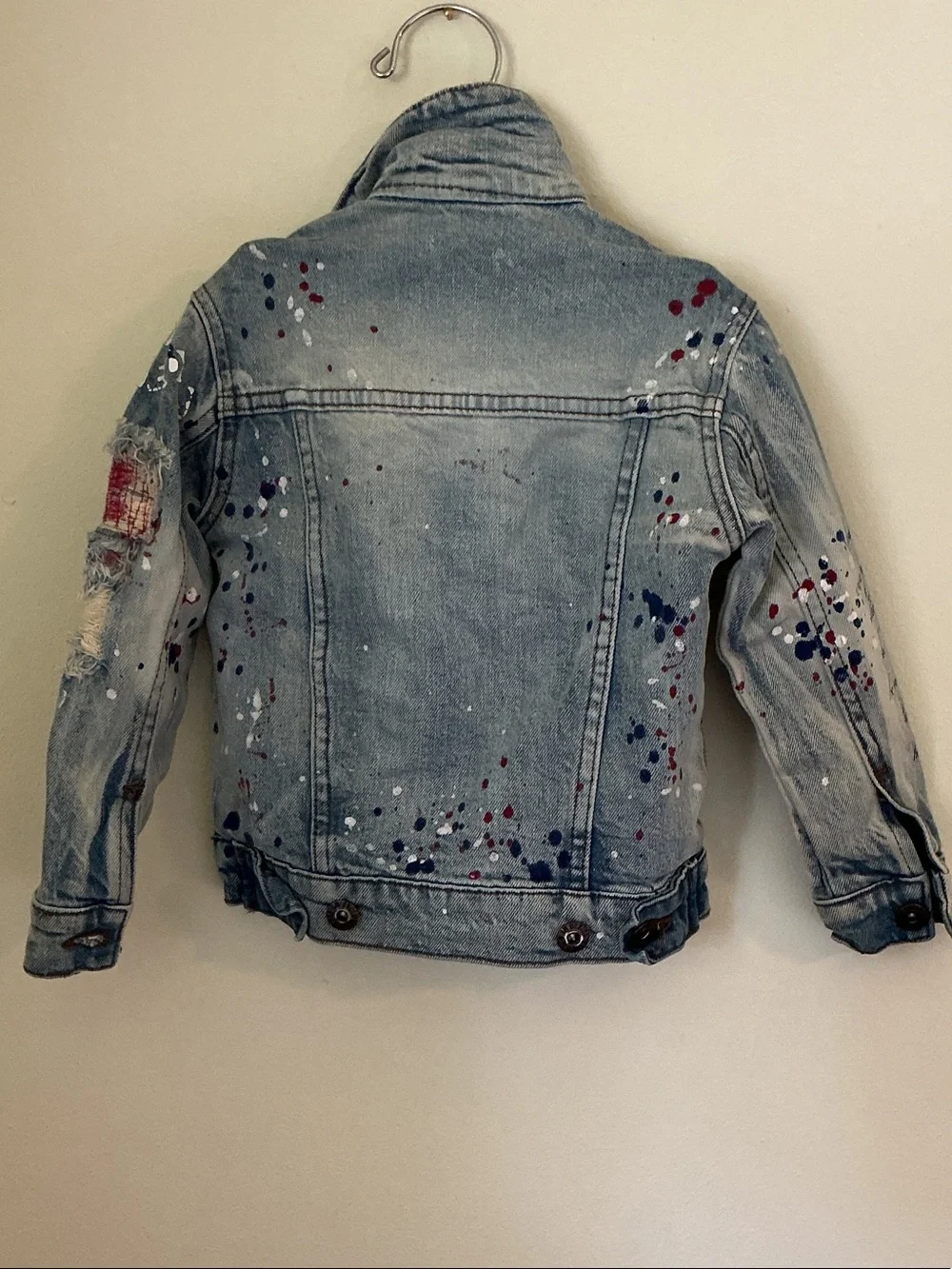 Kids Light Blue Distressed Denim Jacket with Painted Accents